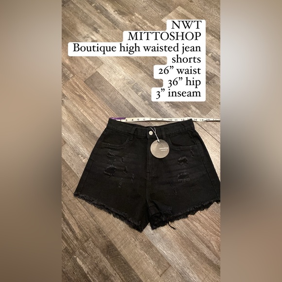NWT Mittoshop Black denim high waisted short size 26 - Picture 1 of 3